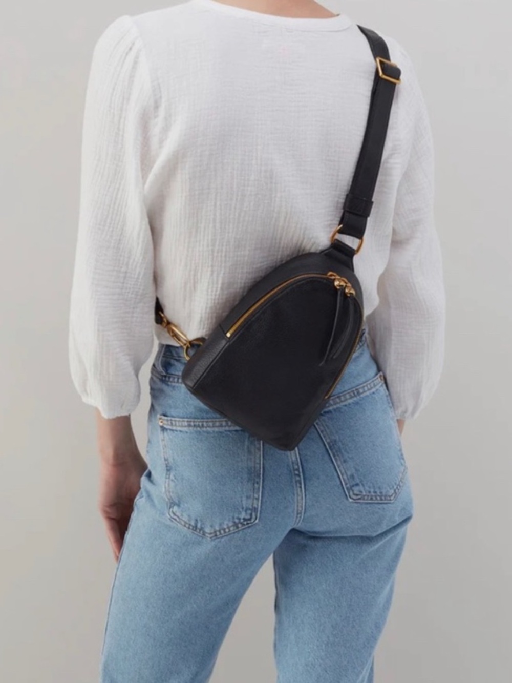 HOBO Fern Black Pebbled Leather Mini Sling Bag with Gold Hardware - Picture 10 of 10